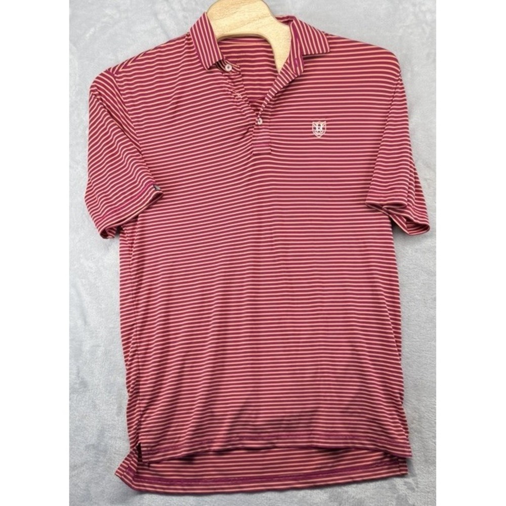 Straight Down Polo Shirt Peformance Striped Burgundy Men's Size M